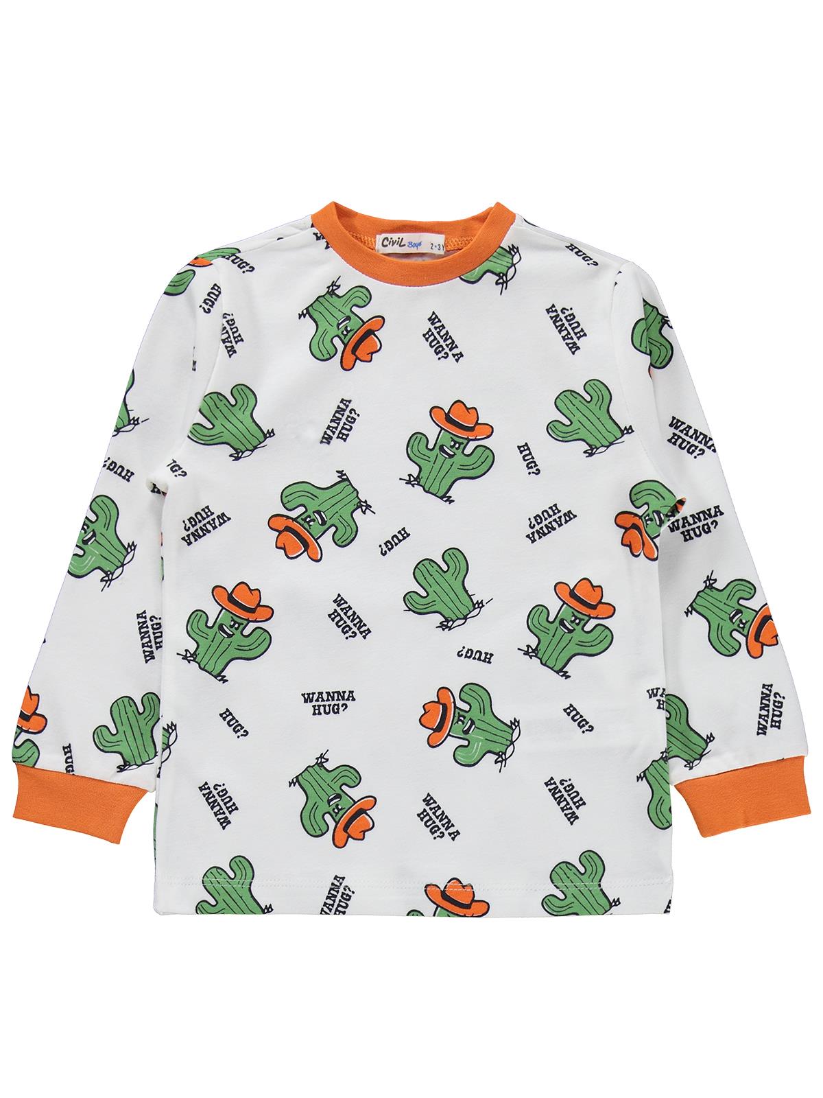 Civil Boys Kaktüs Baskılı 2-5 Yaş Pijama Takımı - Turuncu