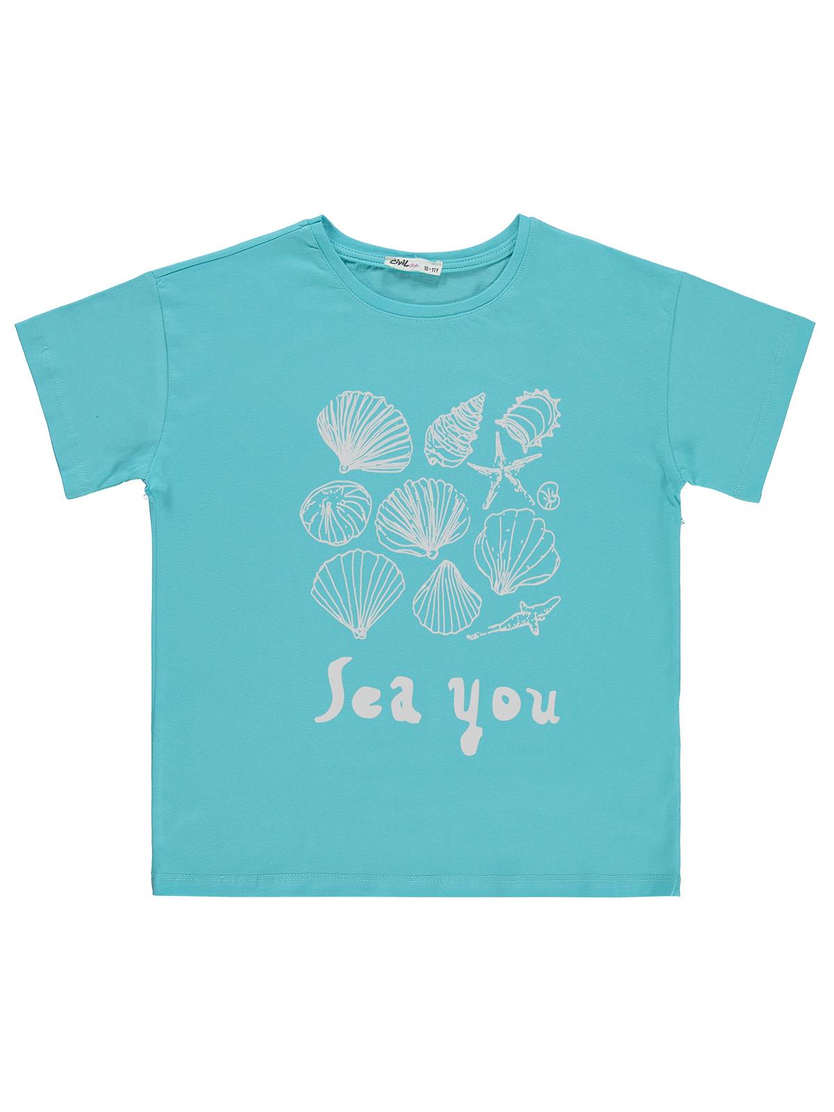 Civil Girls See You Baskılı 10-13 Yaş Tişört - Mavi