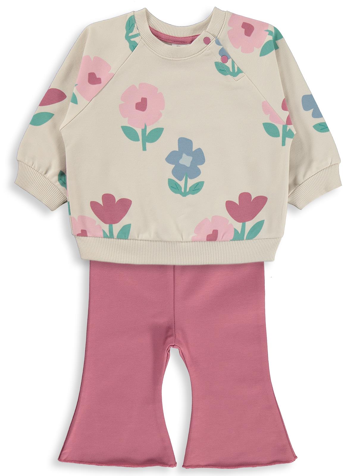 Civil Baby Çiçek Empirme 6-18 Ay Takım - Bej