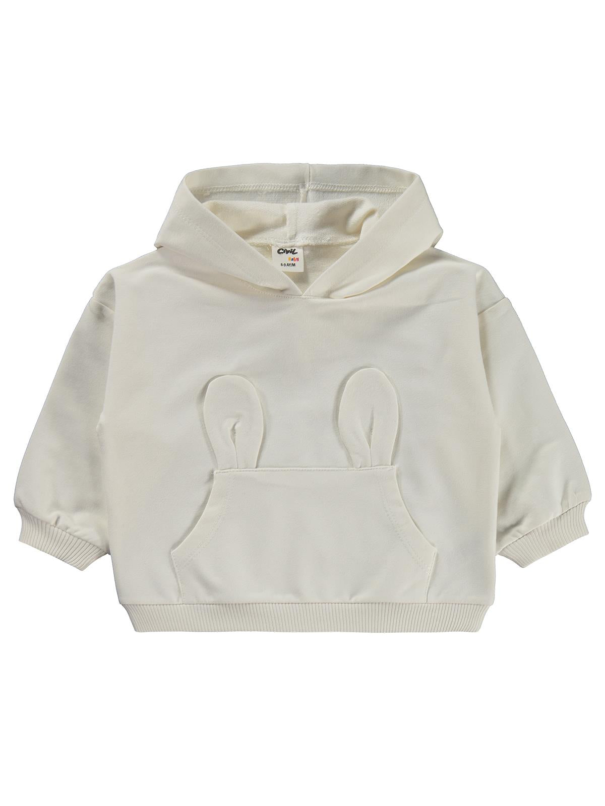 Civil Baby Tavşan Kulak Cepli Kapşonlu 6-18 Ay Sweatshirt - Ekru