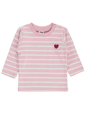 Civil Baby Kalp Nakışlı Çizgili 6-18 Ay Sweatshirt - Pembe