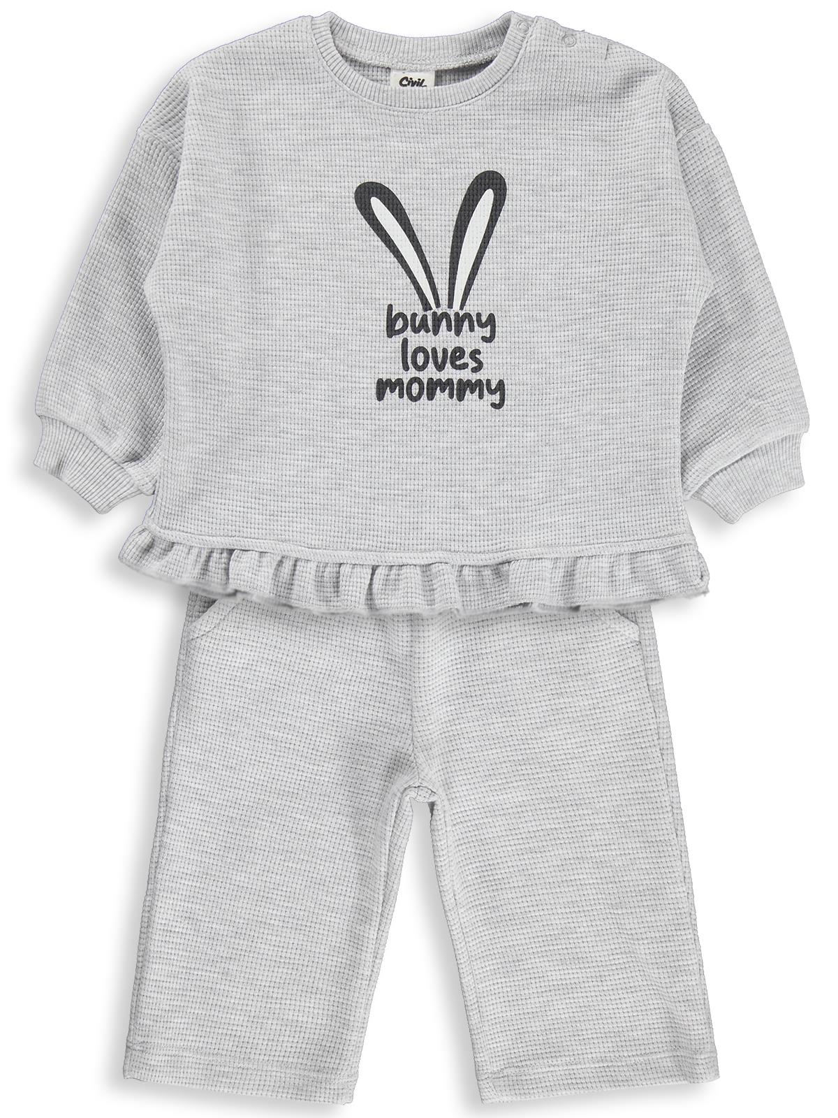 Civil Baby Bunny Loves Mommy Baskılı 6-18 Ay Takım - Gri