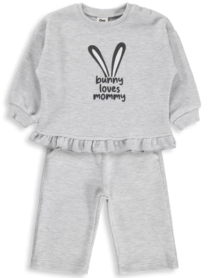 Civil Baby Bunny Loves Mommy Baskılı 6-18 Ay Takım - Gri