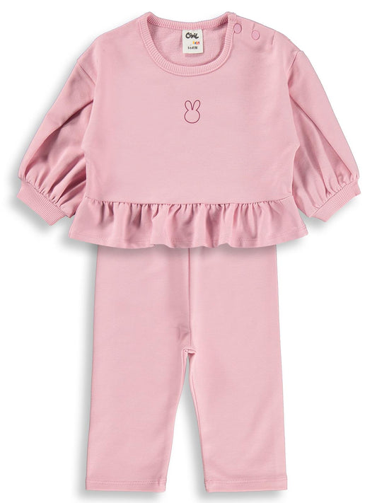 Civil Baby Tavşan Baskılı Fırfırlı 6-18 Ay Takım - Pembe