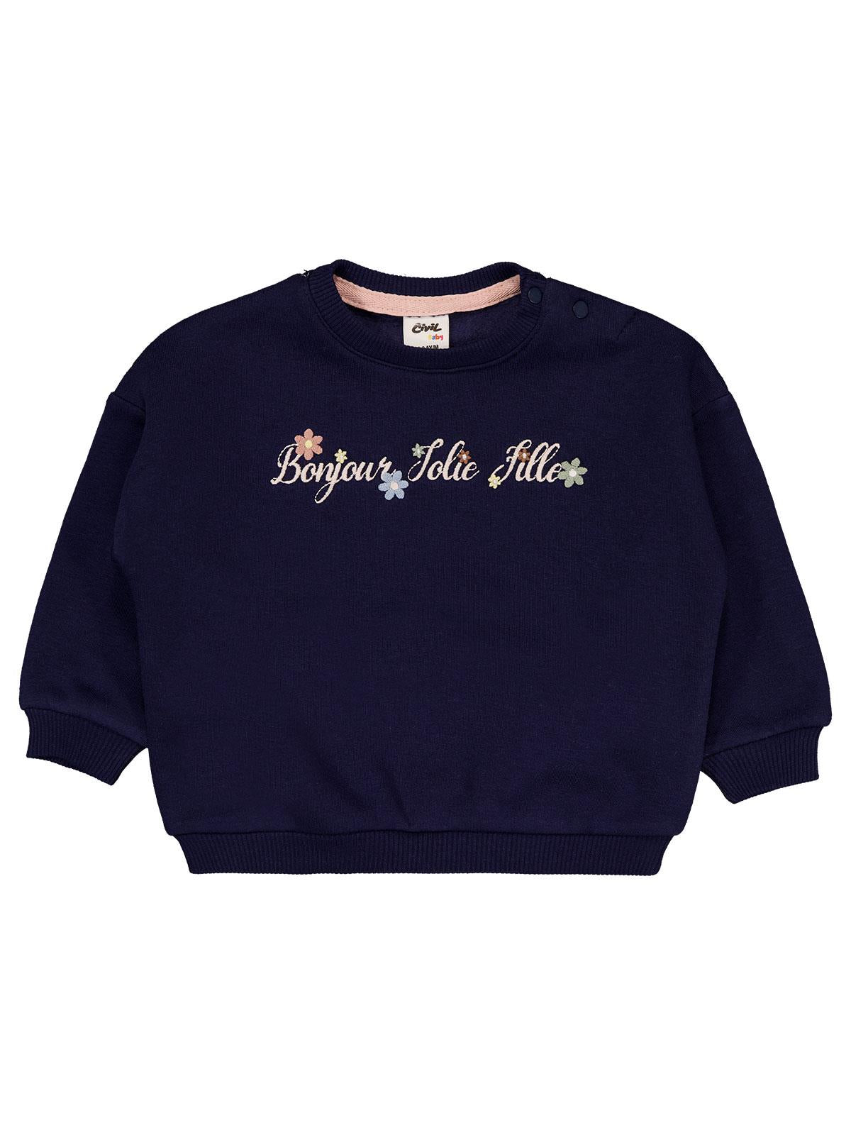 Civil Baby Bonjour Yazı Baskılı 6-18 Ay Sweatshirt - Lacivert