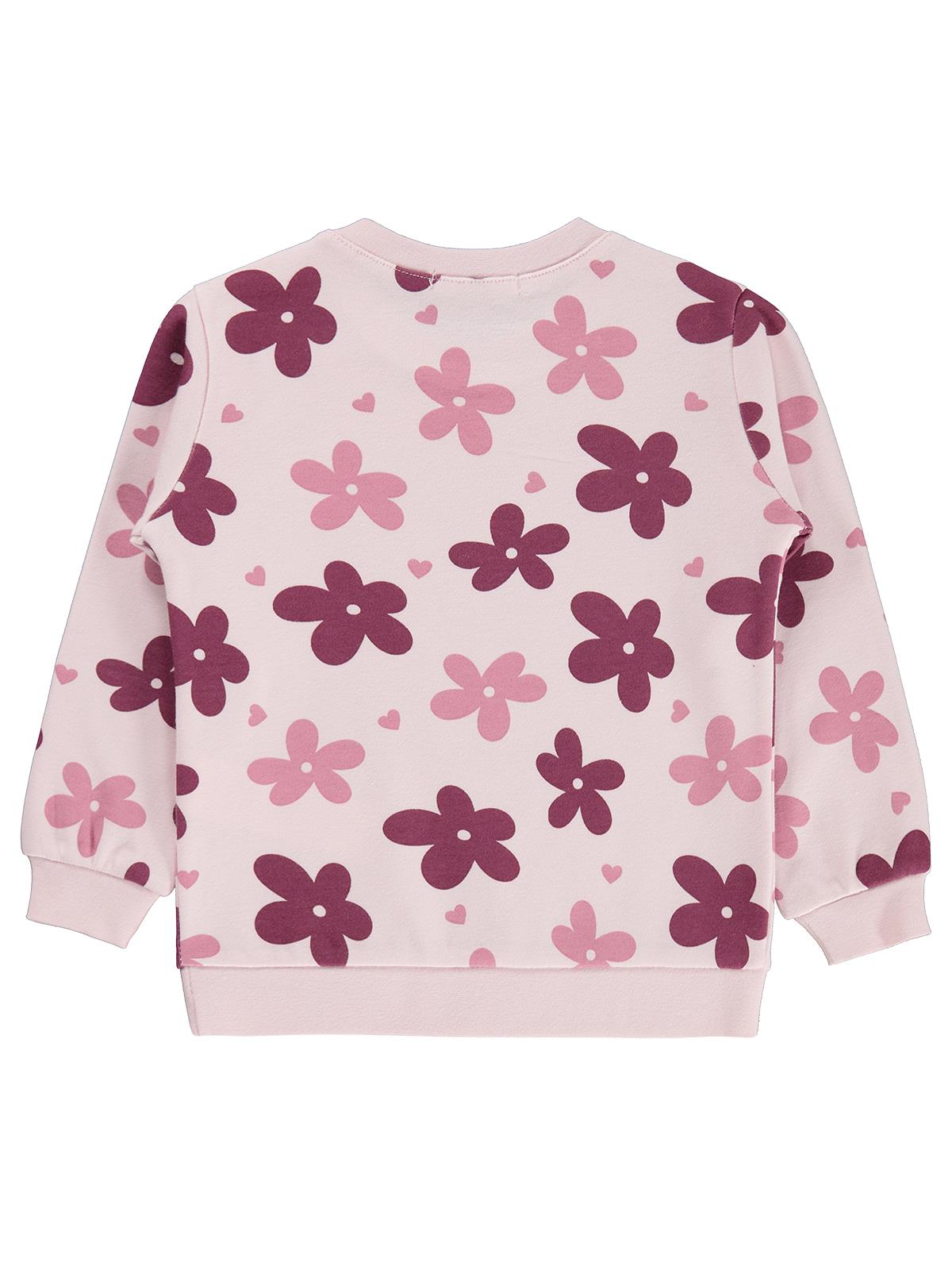 Civil Kız Çocuk Büyük Çiçek Desenli Sweatshirt Km | İnterlok Uzun Kol | Okul Kreş ve Günlük Kullanım - Pembe