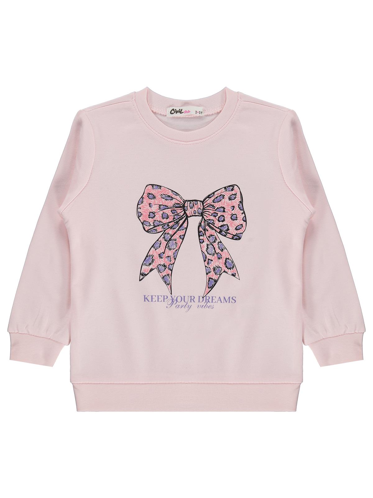 Civil Girls Fiyonk Baskılı 2-5 Yaş Sweatshirt  - Pudra
