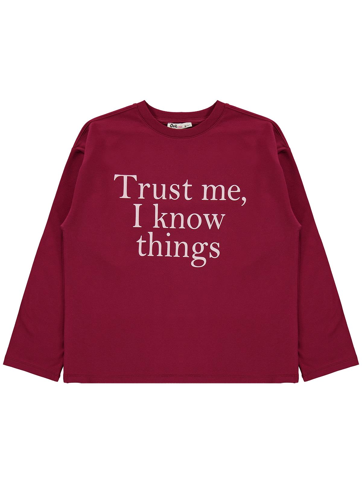 Civil Girls Trust Baskılı 10-13 Yaş Sweatshirt - Bordo