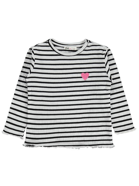 Civil Kız Çocuk Çizgili Sweatshirt | Jakarlı Süprem Uzun Kol | Okul Kreş ve Günlük Kullanım - Ekru