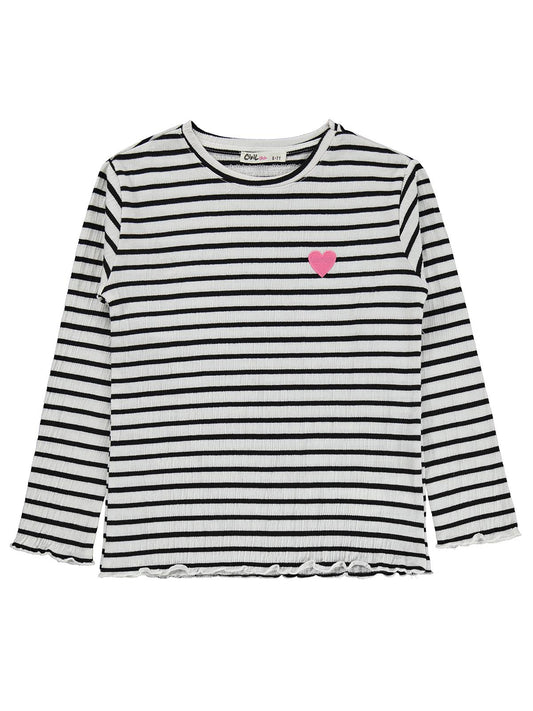 Civil Kız Çocuk Çizgili Sweatshirt | Jakarlı Süprem Uzun Kol | Okul Kreş ve Günlük Kullanım - Ekru