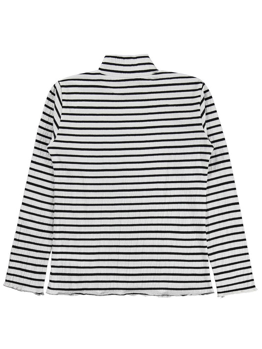 Civil Kız Çocuk Çizgili Boğazlı Sweatshirt | Jakarlı Süprem Uzun Kol | Okul Kreş ve Günlük Kullanım - Ekru
