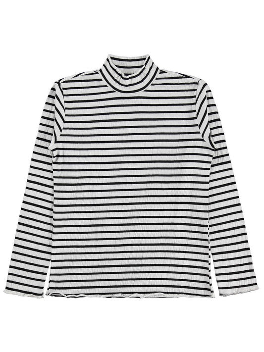 Civil Kız Çocuk Çizgili Boğazlı Sweatshirt | Jakarlı Süprem Uzun Kol | Okul Kreş ve Günlük Kullanım - Ekru