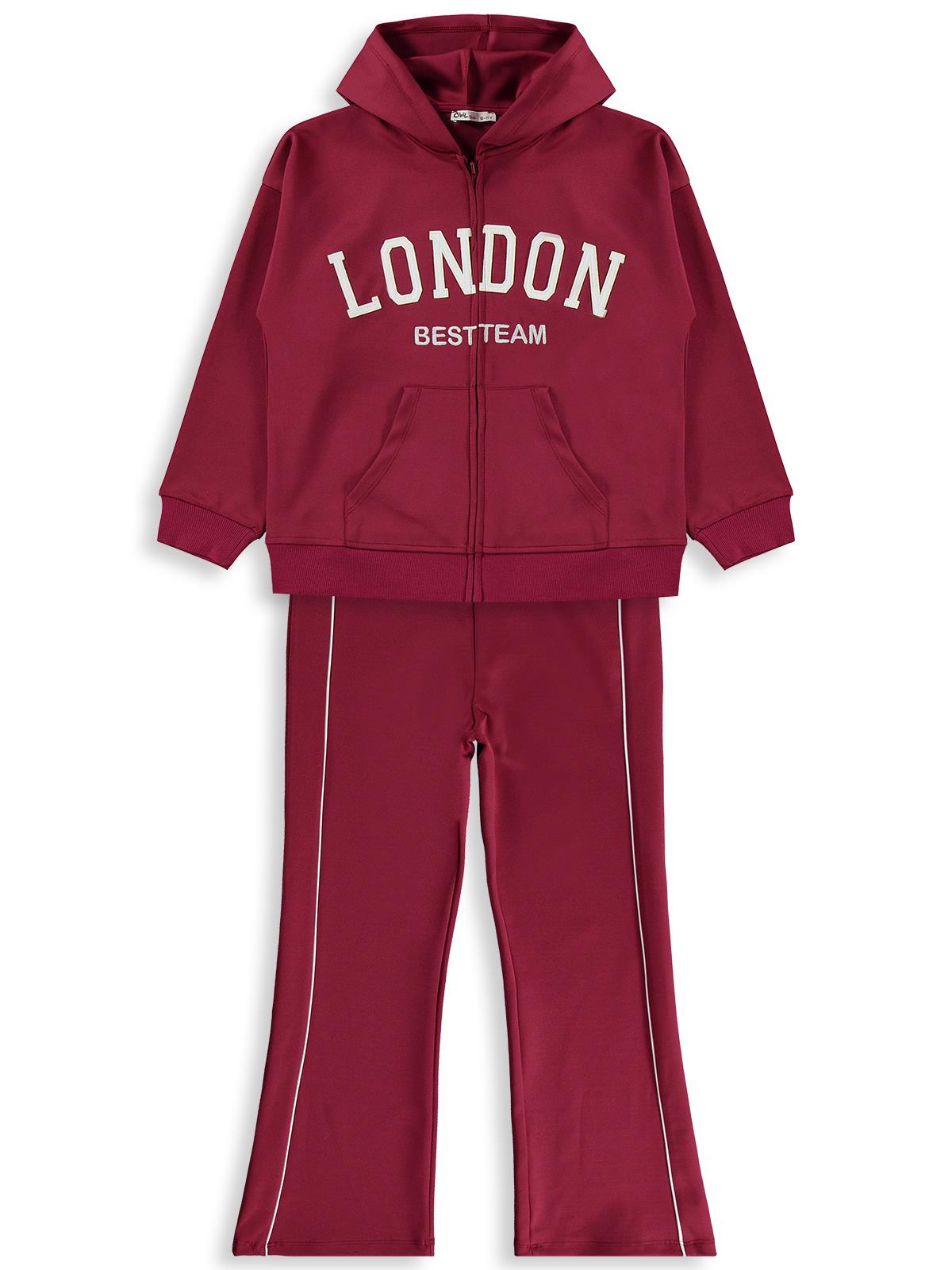 Civil Girls London Baskılı 10-13 Yaş Eşofman Takımı - Bordo
