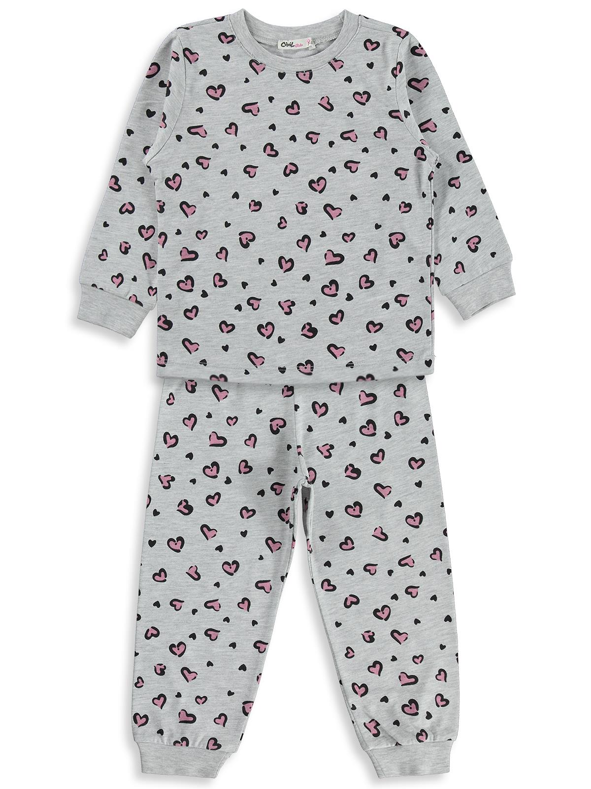 Civil Girl Kız Çocuk Leopar Pijama Takımı | Süprem Uzun Kol Bisiklet Yaka | Okul Kreş ve Günlük Kullanım - Gri