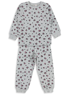 Civil Girl Kız Çocuk Leopar Pijama Takımı | Süprem Uzun Kol Bisiklet Yaka | Okul Kreş ve Günlük Kullanım - Gri