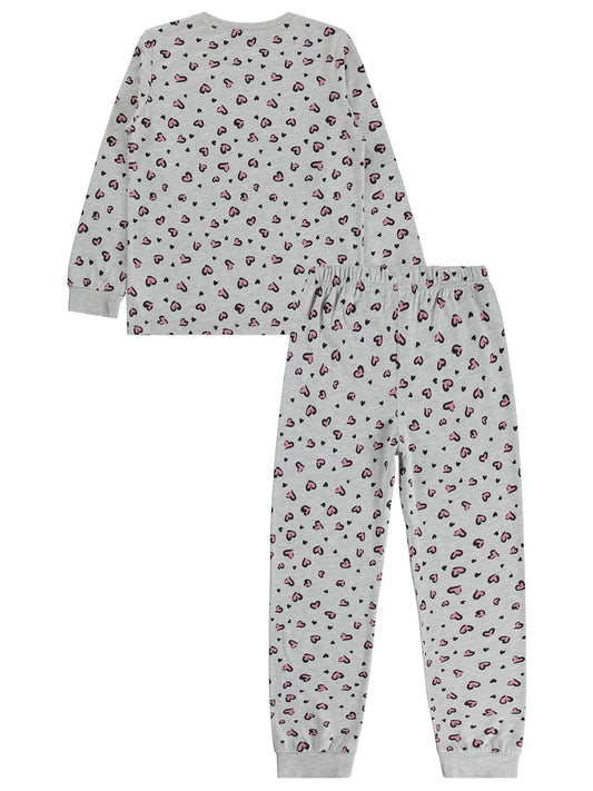 Civil Girls Kız Çocuk Leopar Pijama Takımı | Süprem Uzun Kol Bisiklet Yaka | Okul Kreş ve Günlük Kullanım - Gri