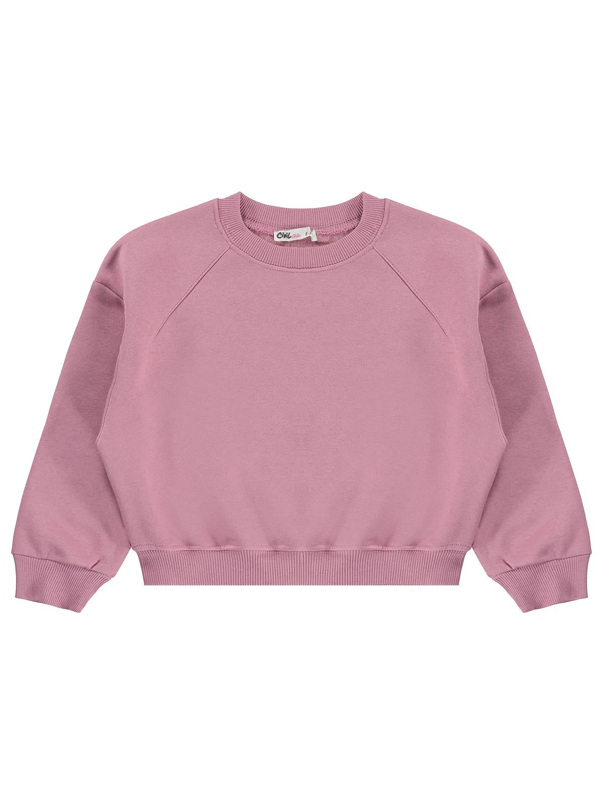 Civil Kız Çocuk Düz Sweatshirt | 3 İp Uzun Kol Bisiklet Yaka | Okul Kreş ve Günlük Kullanım - Pembe