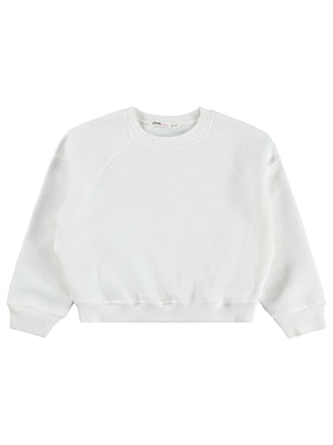 Civil Kız Çocuk Düz Sweatshirt | 3 İp Uzun Kol Bisiklet Yaka | Okul Kreş ve Günlük Kullanım - Ekru