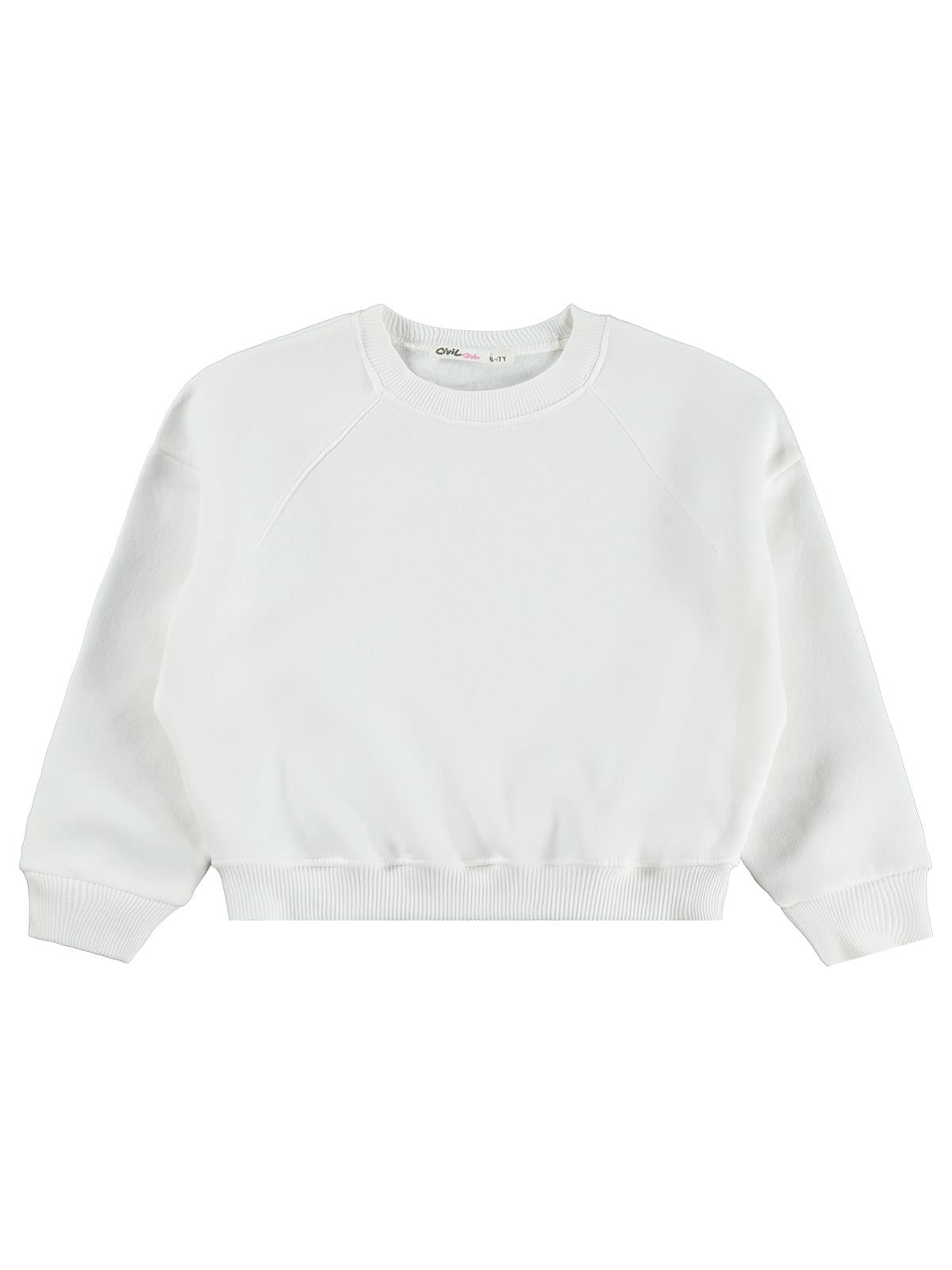 Civil Girls Kız Çocuk Düz Sweatshirt | 3 İp Uzun Kol Bisiklet Yaka | Okul Kreş ve Günlük Kullanım - Ekru