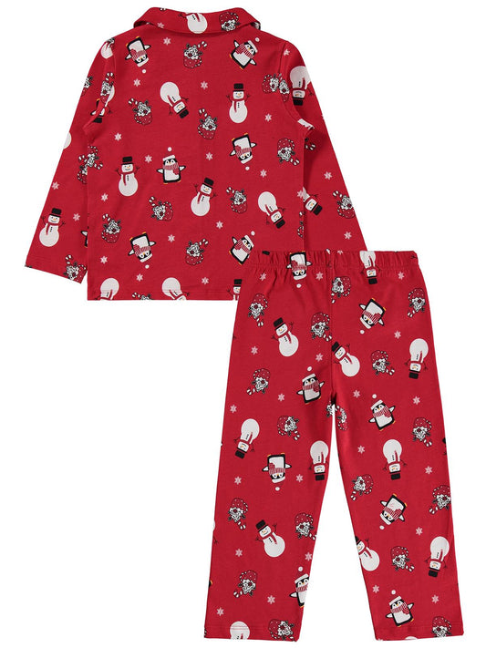 Civil Girls Kardan Adam Baskılı 6-9 Yaş Pijama Takımı - Kırmızı