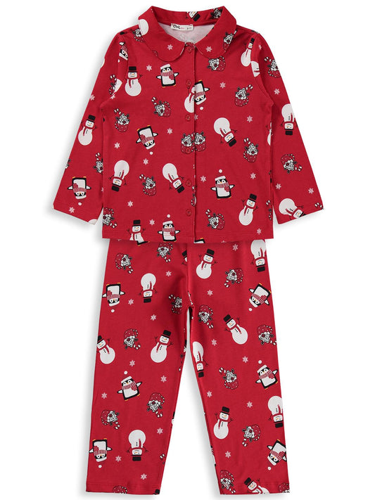 Civil Girls Kardan Adam Baskılı 10-13 Yaş Pijama Takımı - Kırmızı