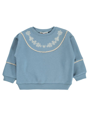 Civil Girls Çiçek Nakışlı 2-5 Yaş Sweatshirt - Mavi