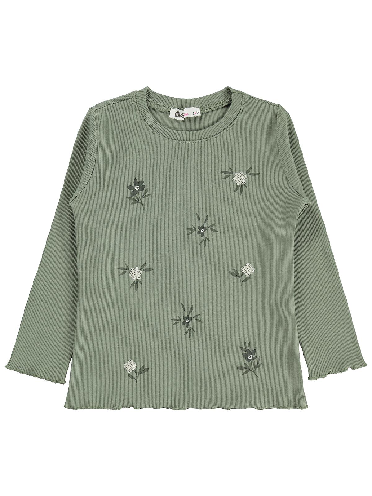 Civil Girls Çiçek Baskılı 2-5 Yaş Sweatshirt - Haki