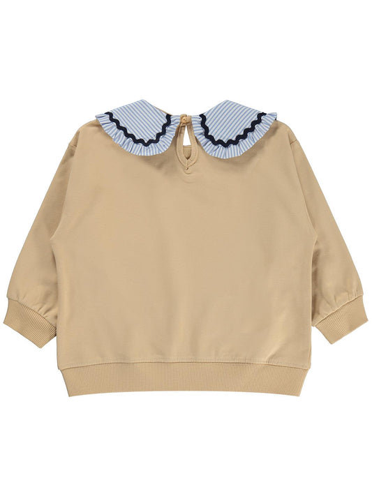 Civil Kız Çocuk Yakası Fırfırlı Sweatshirt | 2 İp Uzun Kol Bebe Yaka | Okul Kreş ve Günlük Kullanım - Bej