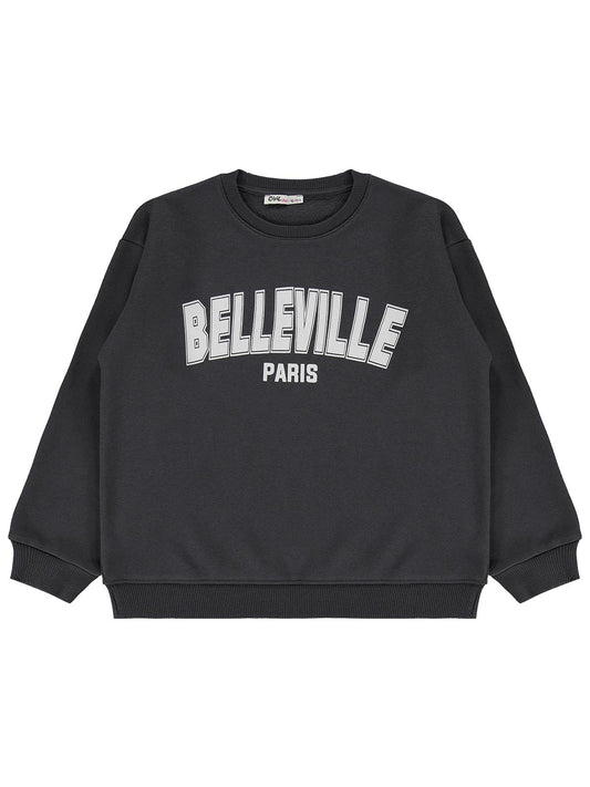 Civil Kız Çocuk Belleville Sweatshirt | 3 İp Uzun Kol Bisiklet Yaka | Okul Kreş ve Günlük Kullanım - Gri