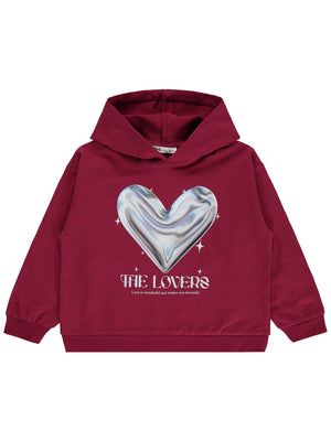 Civil Girls Kalp Baskılı 6-9 Yaş Sweatshirt - Bordo