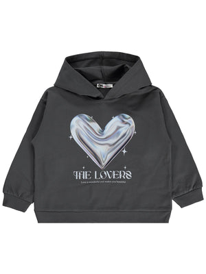 Civil Girls Kalp Baskılı 6-9 Yaş Sweatshirt - Gri
