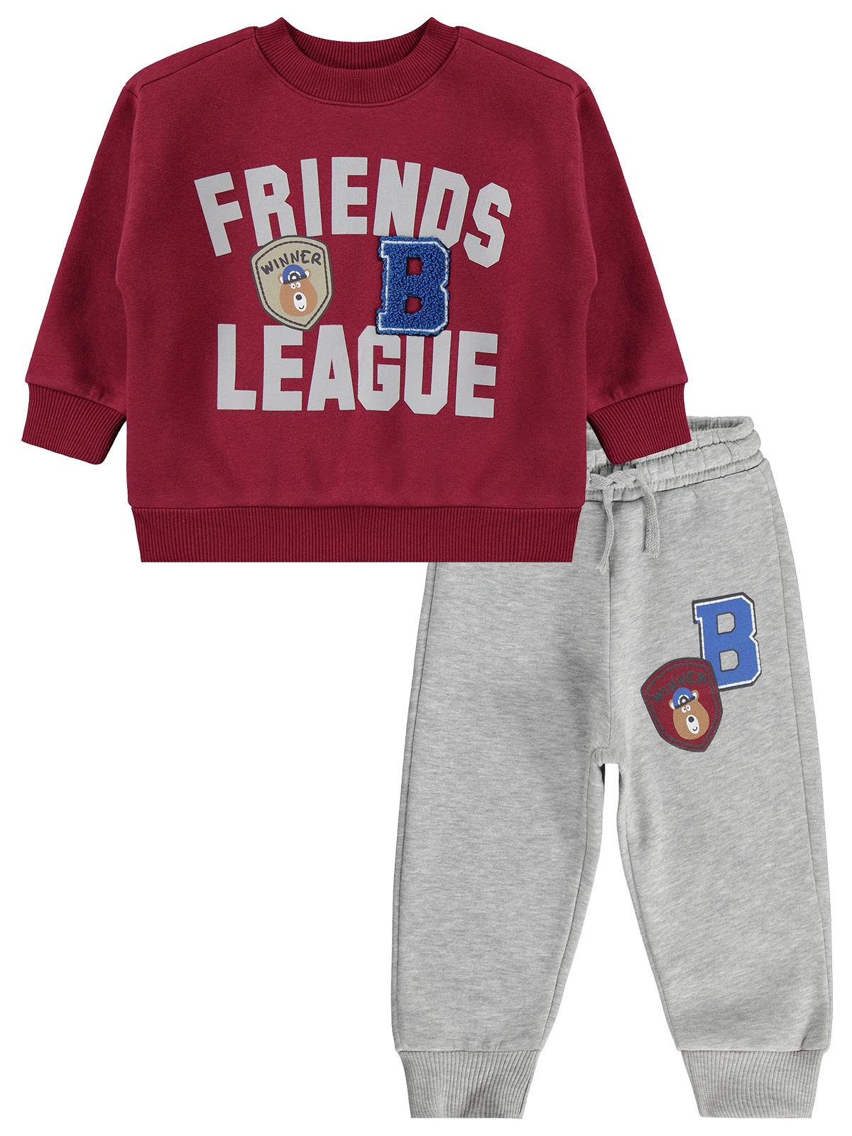 Civil Erkek Çocuk FRIENDS LEAGUE BASKILI Eşofman Takımı | 3 İp-3 İp | Okul Kreş ve Günlük Kullanım - Bordo