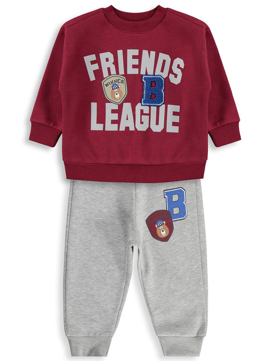 Civil Erkek Çocuk FRIENDS LEAGUE BASKILI Eşofman Takımı | 3 İp-3 İp | Okul Kreş ve Günlük Kullanım - Bordo