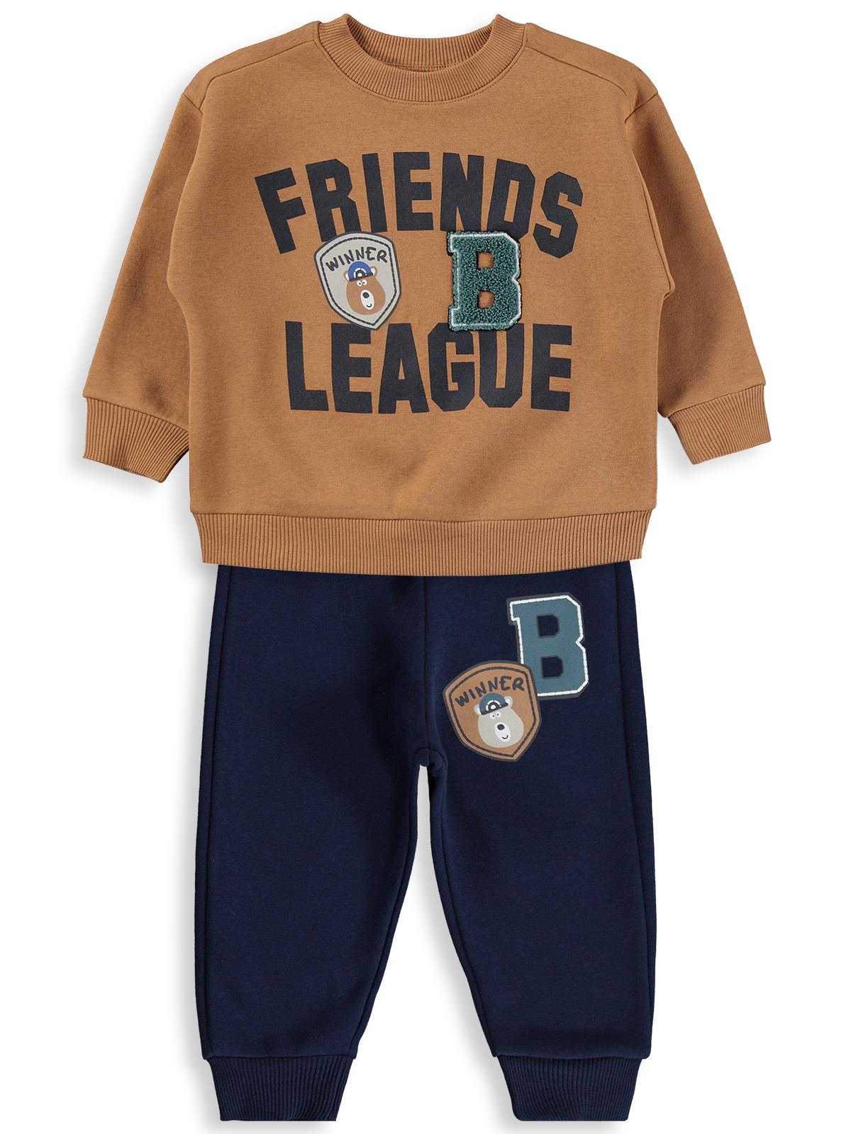 Civil Erkek Çocuk FRIENDS LEAGUE BASKILI Eşofman Takımı | 3 İp-3 İp | Okul Kreş ve Günlük Kullanım - Kahve