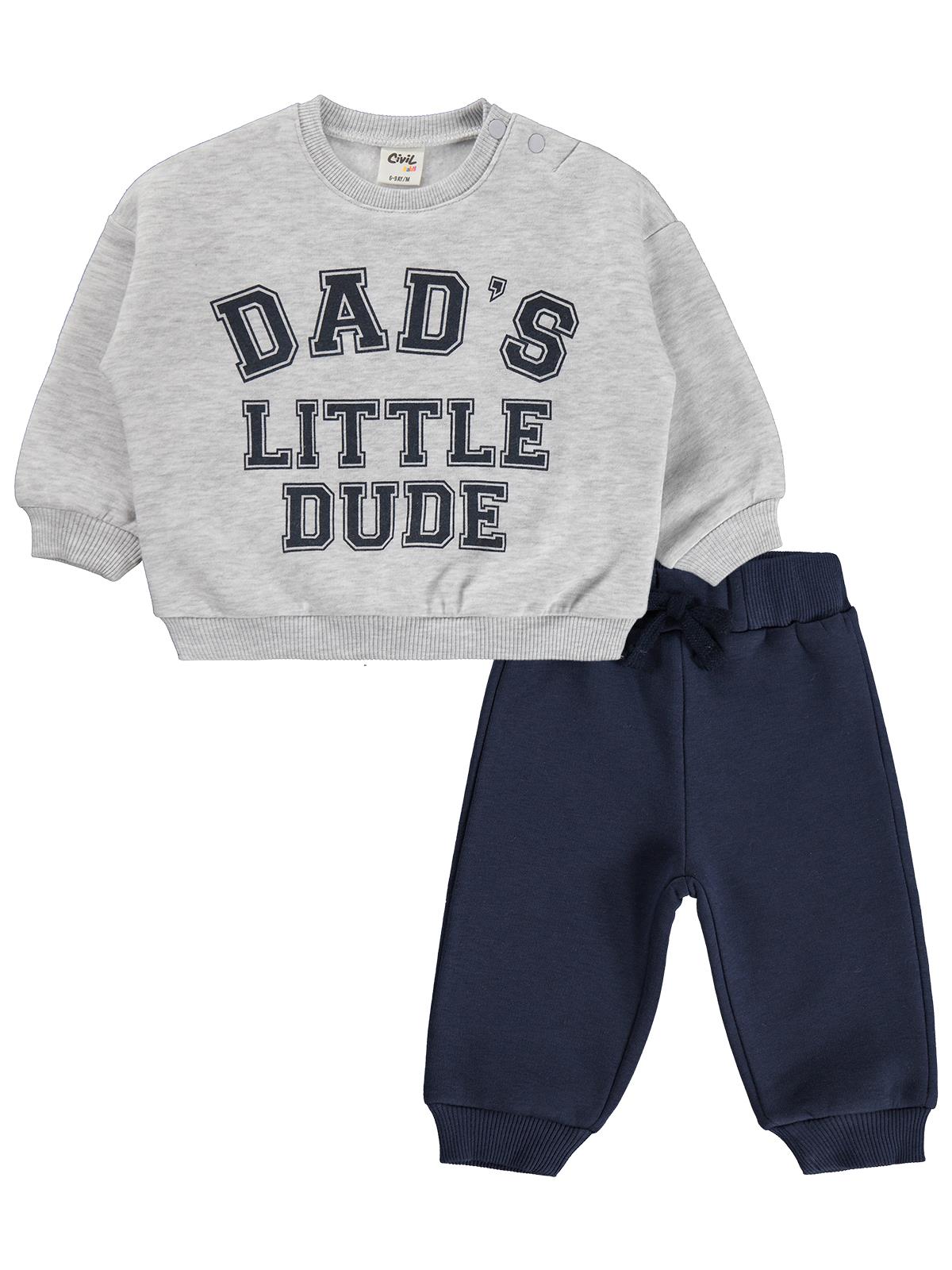 Civil Baby Dad's Little Dude  6-18 Ay Takım - Karmelanj-Koyu İndigo
