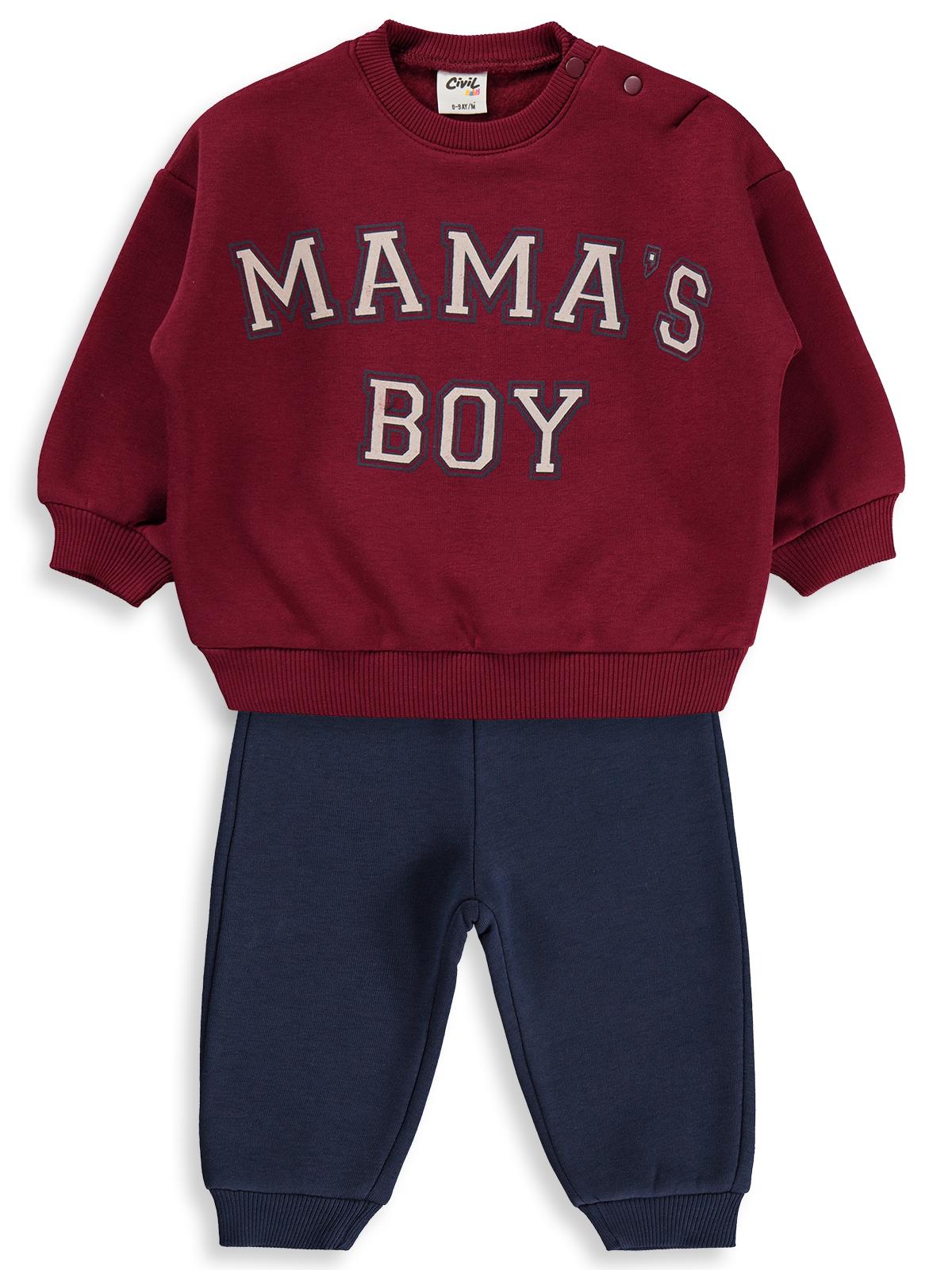 Civil Baby Mama's Boy Baskılı 6-18 Ay Takım - Koyu Bordo-Koyu İndigo