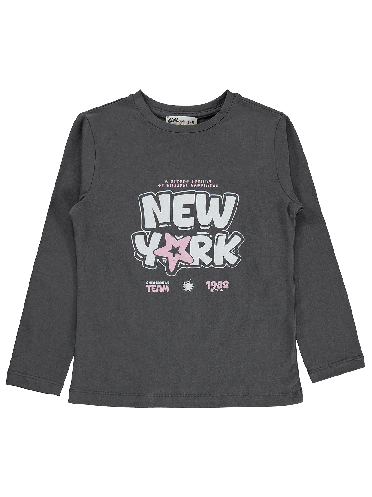 Civil Girls Newyork Baskılı 6-9 Yaş Sweatshirt Km - Gri