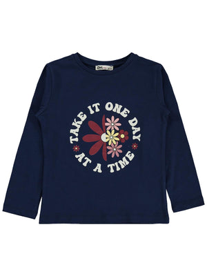 Civil Girls Take It One Day Baskılı 6-9 Yaş Sweatshirt - Lacivert