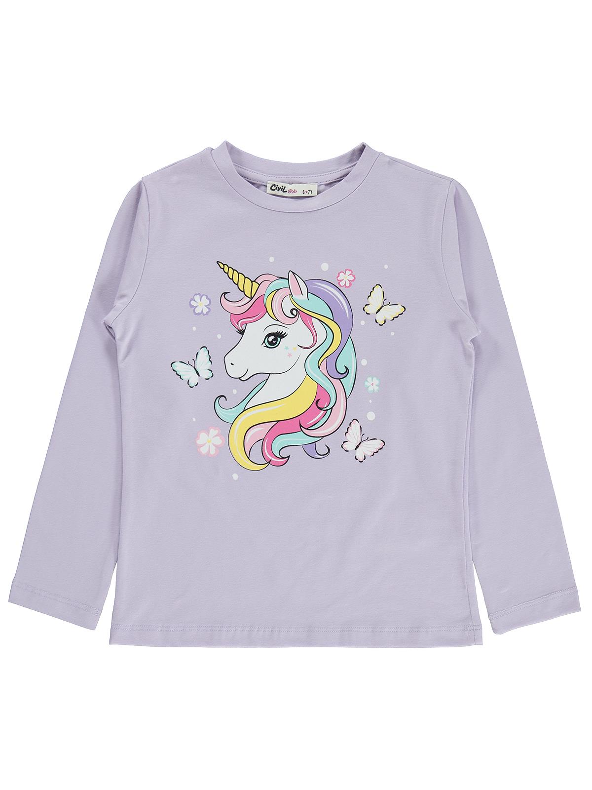 Civil Girls Unicorn Baskılı 6-9 Yaş Sweatshirt - Lila