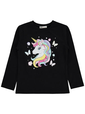 Civil Girls Unicorn Baskılı 6-9 Yaş Sweatshirt - Siyah