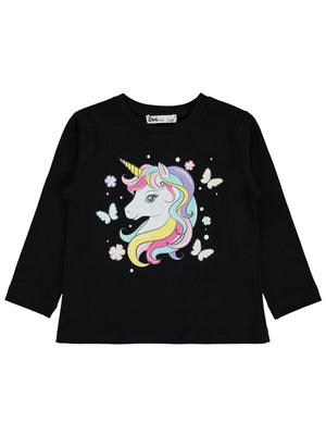 Civil Girls Unicorn Baskılı 2-5 Yaş Sweatshirt  - Siyah