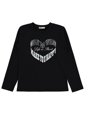 Civil Girls Wake You Happy Baskılı 10-13 Yaş Sweatshirt - Siyah