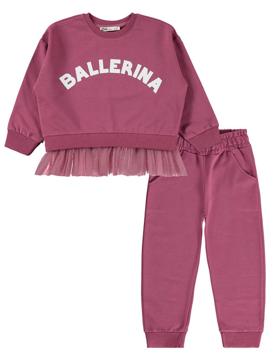 Civil Girls Kız Çocuk Ballerina Baskılı Eşofman Takımı | 2 İp Uzun Kol | Okul Kreş ve Günlük Kullanım - Lila