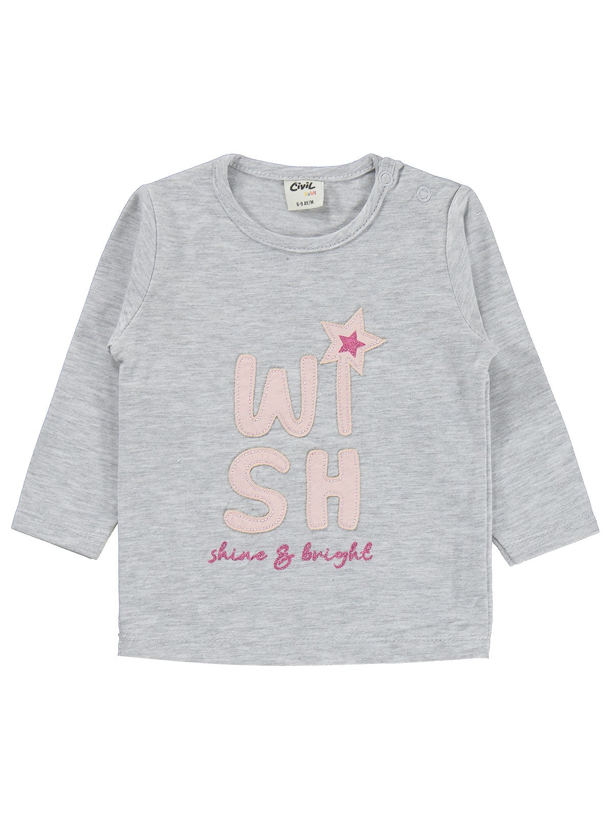 Civil Baby Wish Nakışlı Simli 6-18 Ay Takım - Pudra