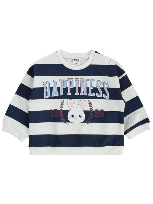 Civil Baby Kalın Çizgili Happıness Baskılı 6-18 Ay Sweatshirt - Ekru