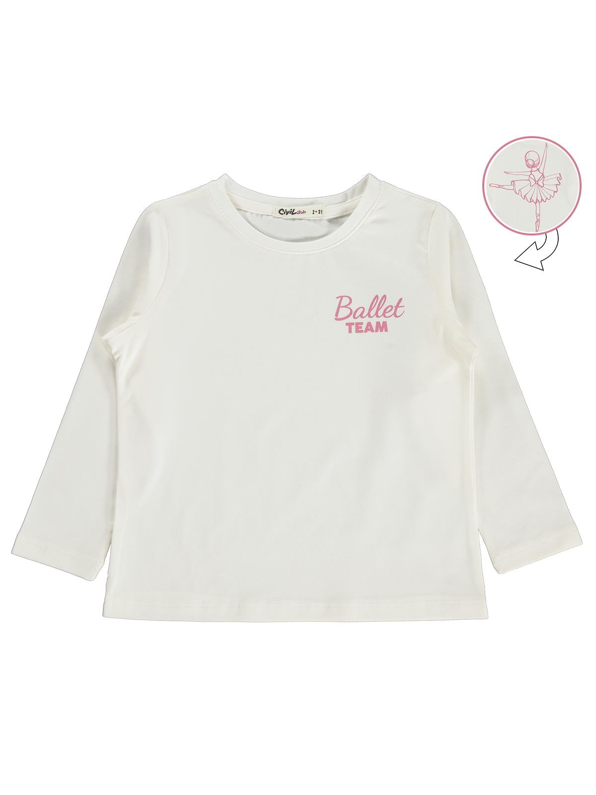 Civil Girls Ballet Team Baskılı 2-5 Yaş Sweatshirt - Ekru