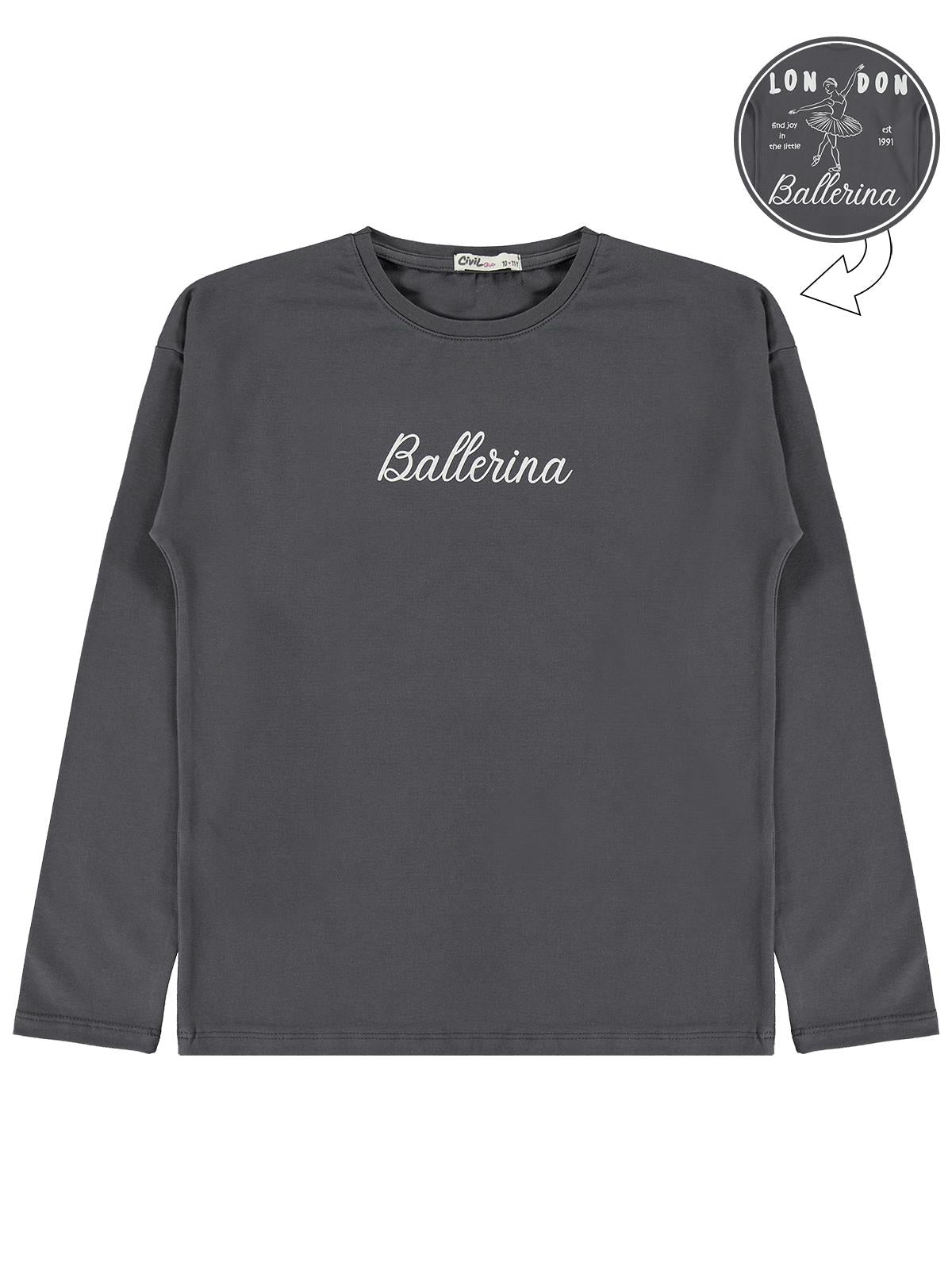 Civil Girls Ballerina Baskılı 10-13 Yaş Sweatshirt - Gri