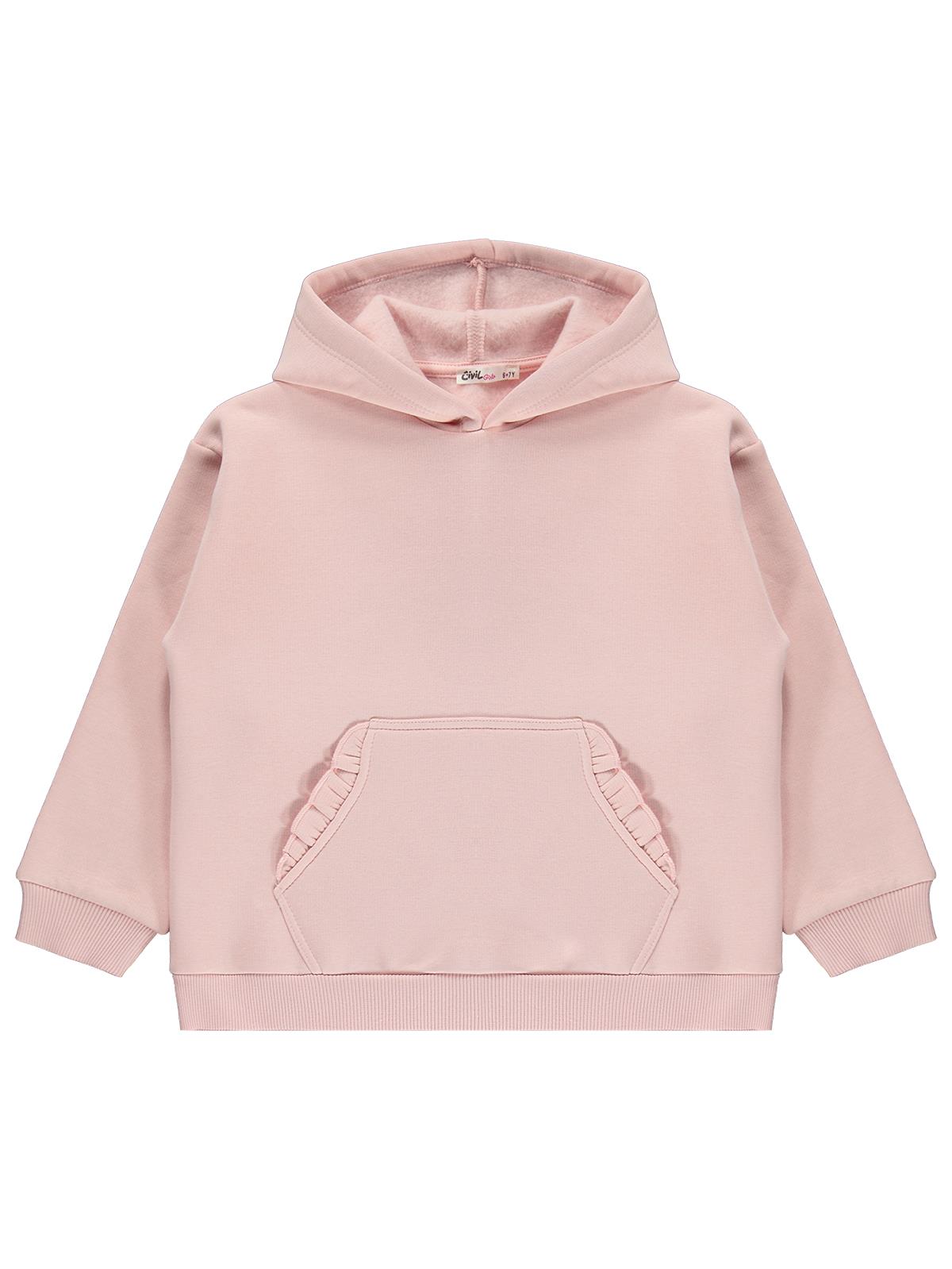 Civil Kız Çocuk Kanguru Cepli Fırfırlı Sweatshirt | 3 İp Uzun Kol | Okul Kreş ve Günlük Kullanım - Pembe