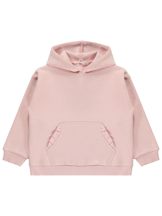 Civil Kız Çocuk Kanguru Cepli Fırfırlı Sweatshirt | 3 İp Uzun Kol | Okul Kreş ve Günlük Kullanım - Pembe