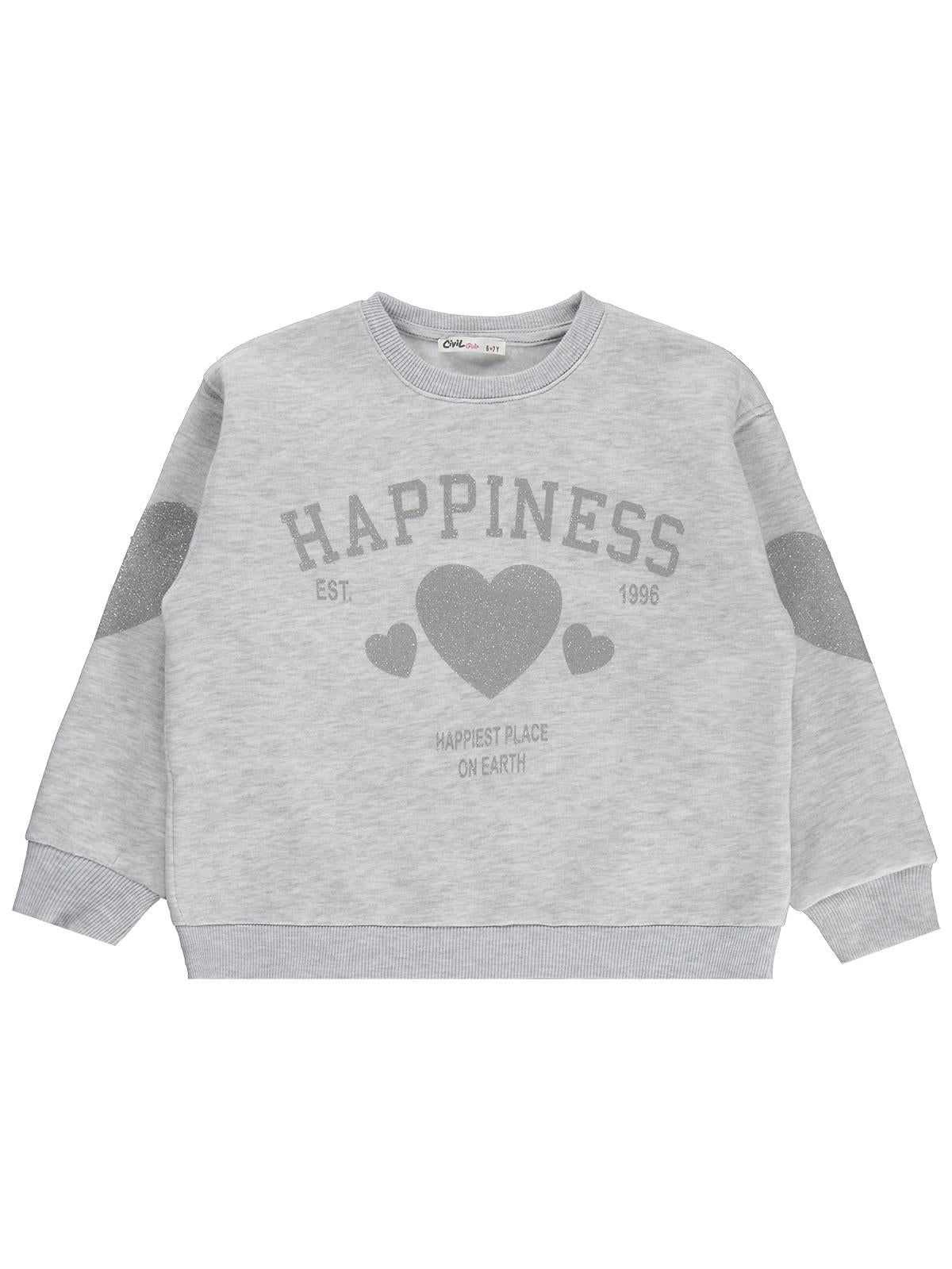 Civil Girls Happiness Baskılı 6-9 Yaş Sweatshirt - Gri